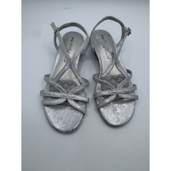 Easy Street Alive Silver Wedge Heel Strappy Slingback Sandals Girl's Size‎ 5 - Picture 1 of 7